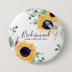 Custom Sunflowers Bridesmaids Gifts Add Name Date 7.5 Cm Round Badge