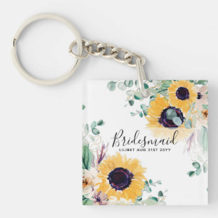 Custom Sunflowers Bridesmaids Gifts Add Name Date Key Ring