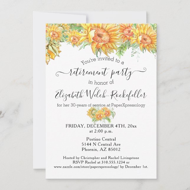 Custom Sunflowers Good Luck Retirement Party Photo Invitation (Front)