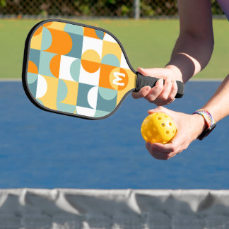Custom Sunny Orange Teal Blue Retro Art Pattern Pickleball Paddle