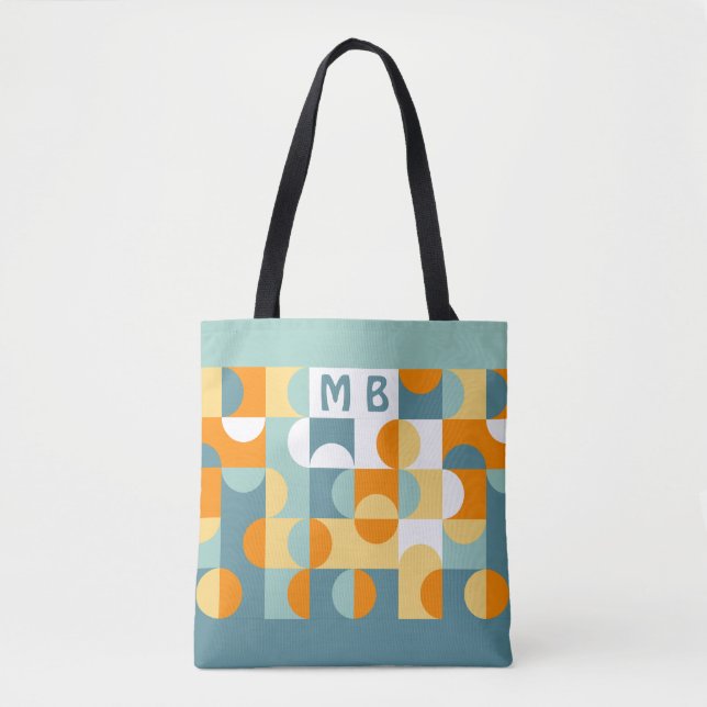 Custom Sunny Orange Teal Blue Retro Art Pattern Tote Bag (Front)