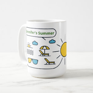 Custom Sunny Yellow Line Art Summer Beach Coffee Mug