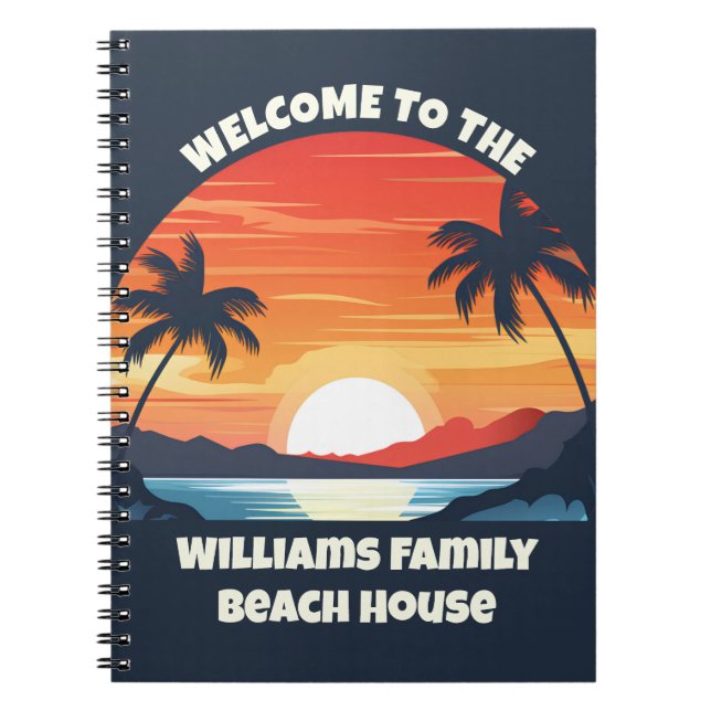 Custom Sunrise Palm Trees Beach House Guest Notebook (Front)