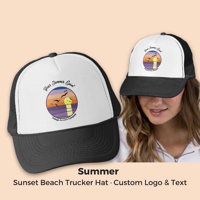 Custom Sunset Beach · Event & Brand Text Trucker Hat (Custom Sunset Beach · Event & Brand Text Trucker Hat)