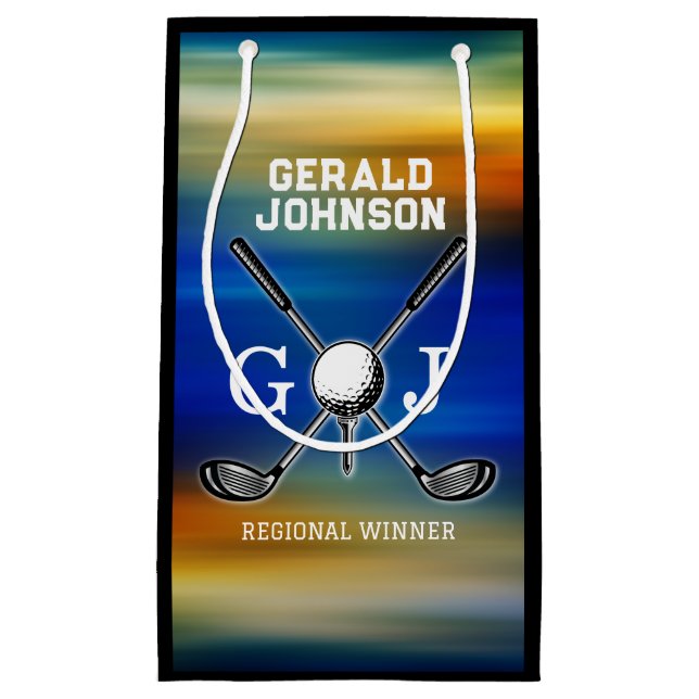 Custom Sunset Golf Monogram Design Small Gift Bag (Front)