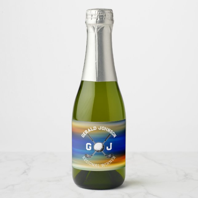 Custom Sunset Golf Monogram Design Sparkling Wine Label (Front)