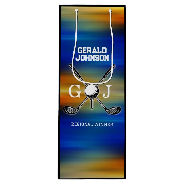 Custom Sunset Golf Monogram Design Wine Gift Bag (Front)