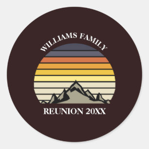 Custom Sunset Mountain Family Reunion Party  Classic Round Sticker