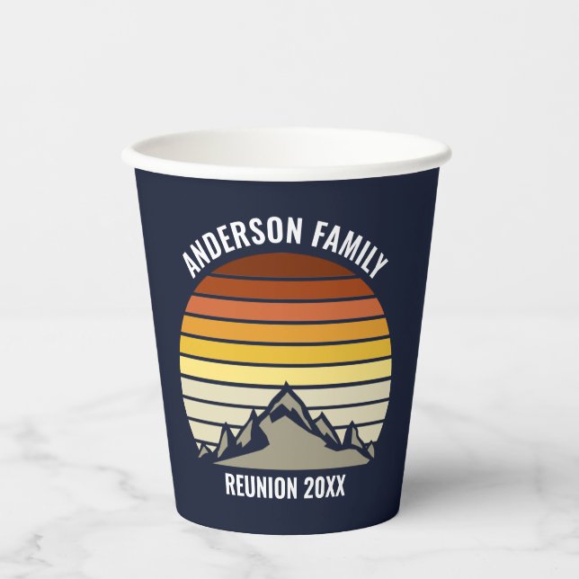 Custom Sunset Mountain Family Reunion Party Paper Cups (Front)