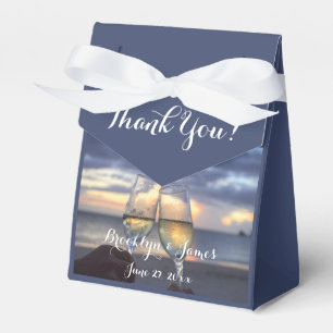 Custom Sunset On Beach Blue Wedding Favour Boxes