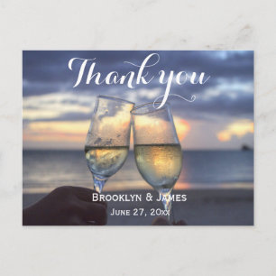 Custom Sunset On Beach Wedding Thank You Postcards