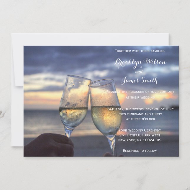 Custom Sunset On The Beach Wedding Invitations (Front)