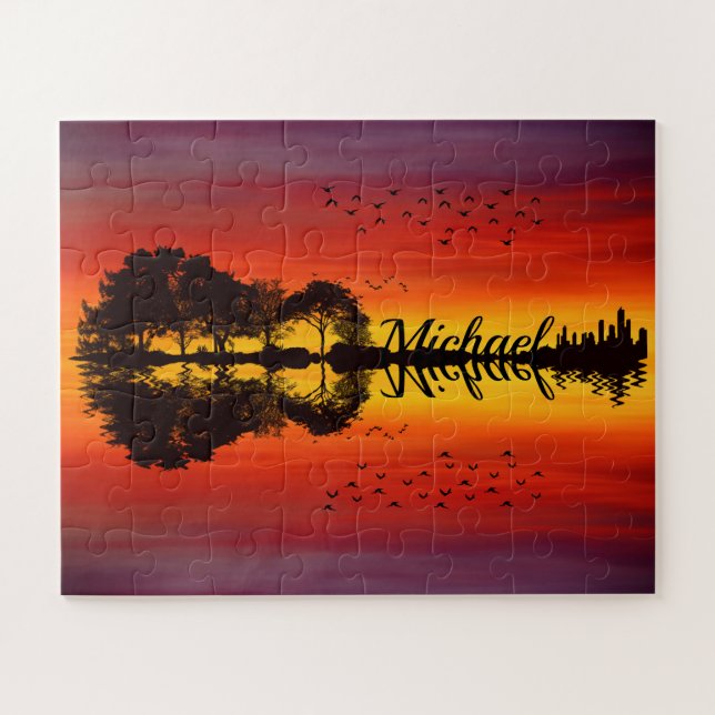 Custom Sunset Reflection Landscape with Name Jigsaw Puzzle (Horizontal)