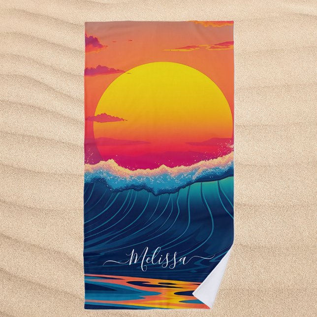 Custom Sunset Wave Beach Towel – (Custom Sunset Wave Beach Towel)