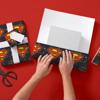 Custom Superman Logo Christmas Snowflake Wrapping Paper