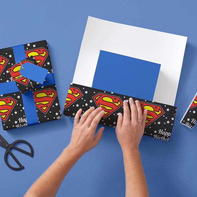 Custom Superman Logo Happy Birthday Wrapping Paper (Creator Uploaded)