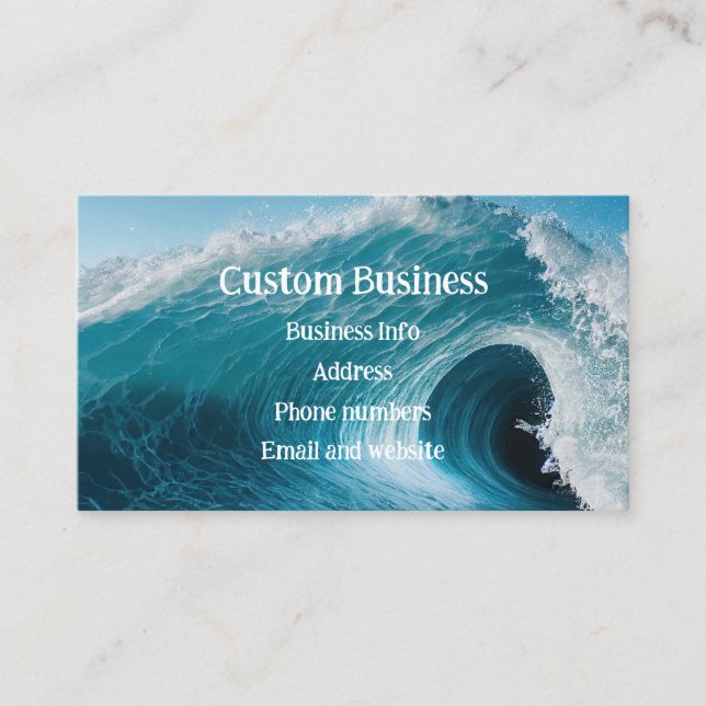 Custom Surfing Surf Tropical Beach Curl Wave Ocean Business Card (Front)