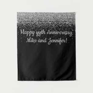 Custom Surprise Anniversary Party Black and Silver Tapestry