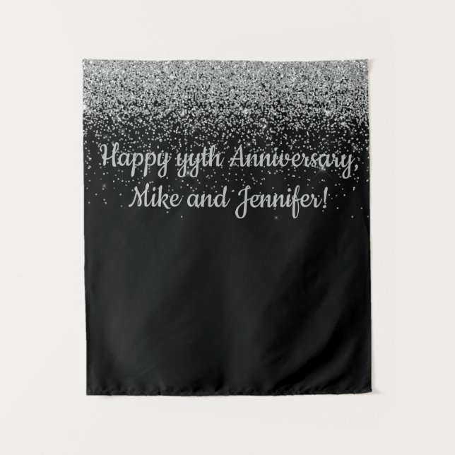 Custom Surprise Anniversary Party Black and Silver Tapestry (Front)
