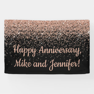 Custom Surprise Anniversary Party Black Rose Gold Banner