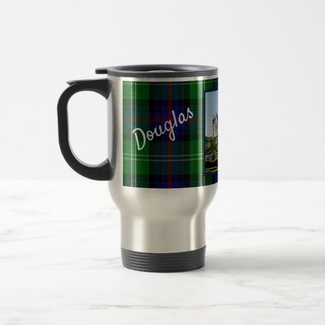Custom Sutherland Clan Dunrobin Castle Tartan Name Travel Mug (Left)