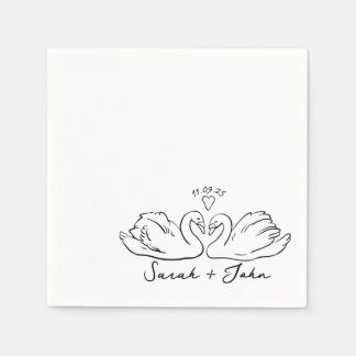 Custom Swan Heart Wedding Cocktail Napkin