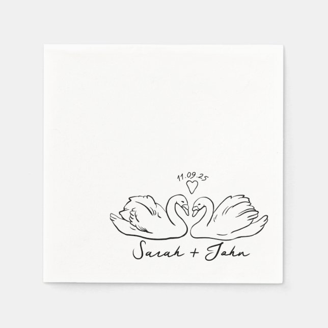 Custom Swan Heart Wedding Cocktail Napkin (Front)