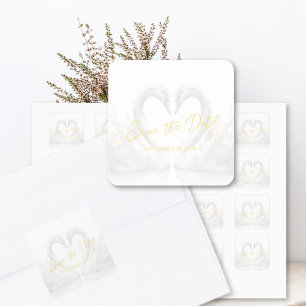 Custom Swan Wedding Save the Date Square Sticker