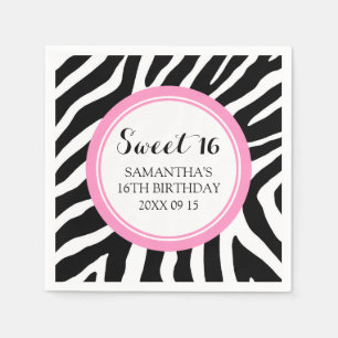 Custom Sweet 16 Birthday Napkin Pink Zebra