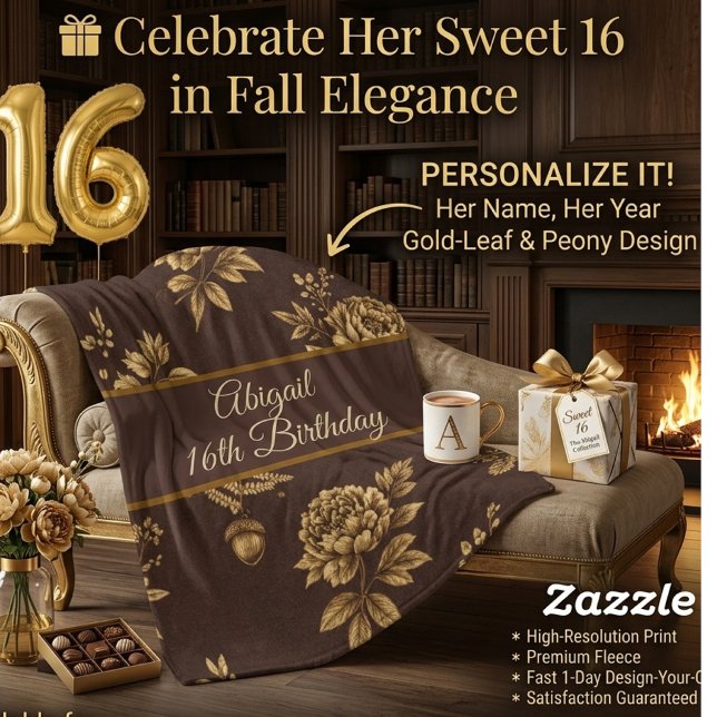 Custom Sweet 16 Fall Birthday Vintage  Fleece Blanket (Creator Uploaded)