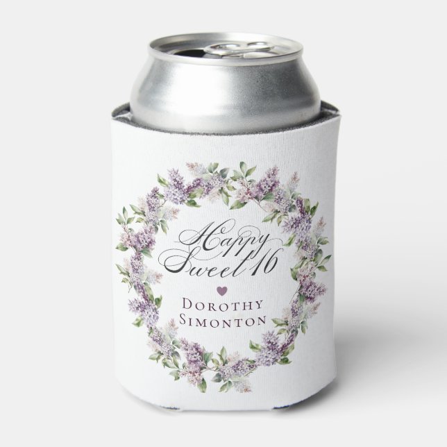 Custom Sweet 16 Purple Lilac Spring Flower Can Cooler (Can Front)