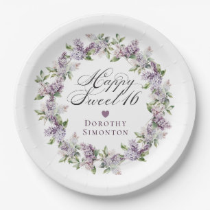 Custom Sweet 16 Purple Lilac Spring Flower Paper Plate