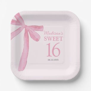 Custom Sweet 16th Birthday Coquette Pink Bow  Paper Plate