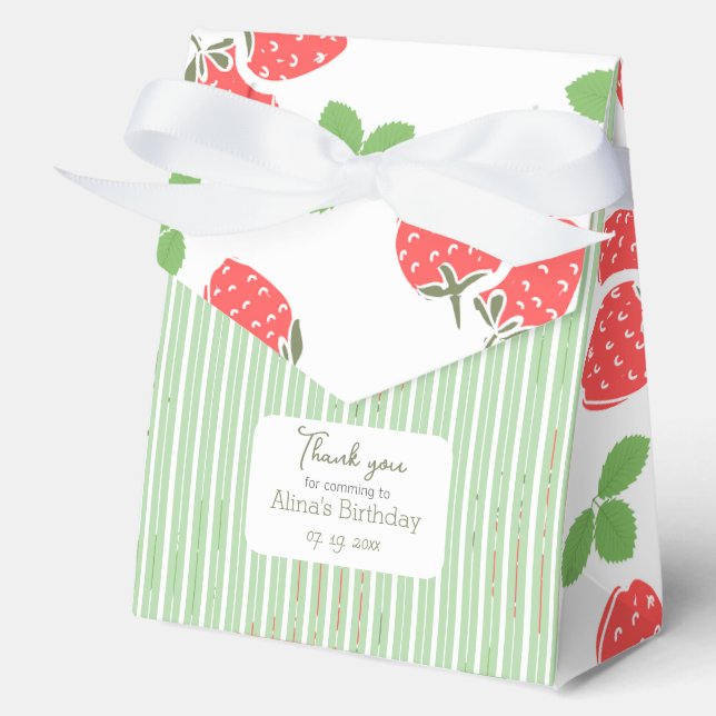 Custom sweet colourful strawberry Stripes green Favour Box (Front)
