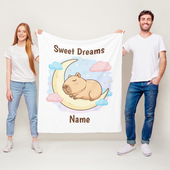 Custom Sweet Dreams Capybara Fleece Blanket (In Situ)