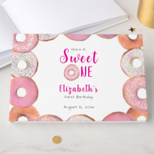 Custom Sweet One Donut First Birthday Pink Guest Book