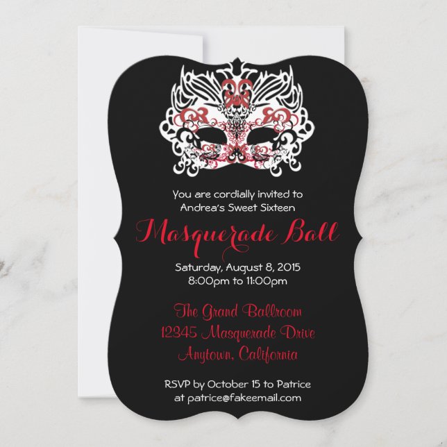 Custom Sweet Sixteen Masquerade Ball Invitations (Front)