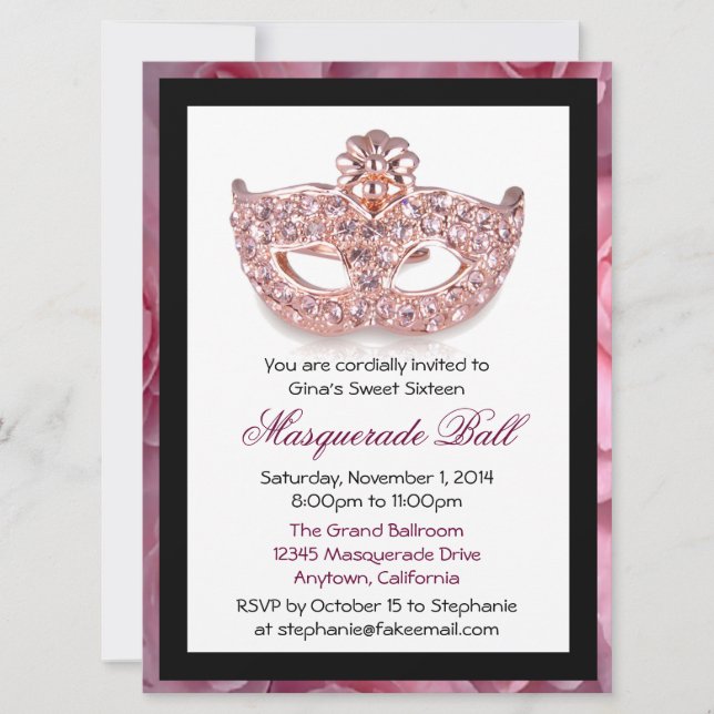 Custom Sweet Sixteen Masquerade Ball Invitations (Front)