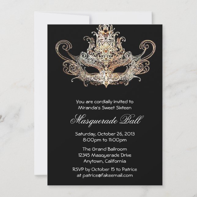 Custom Sweet Sixteen Masquerade Ball Invitations (Front)