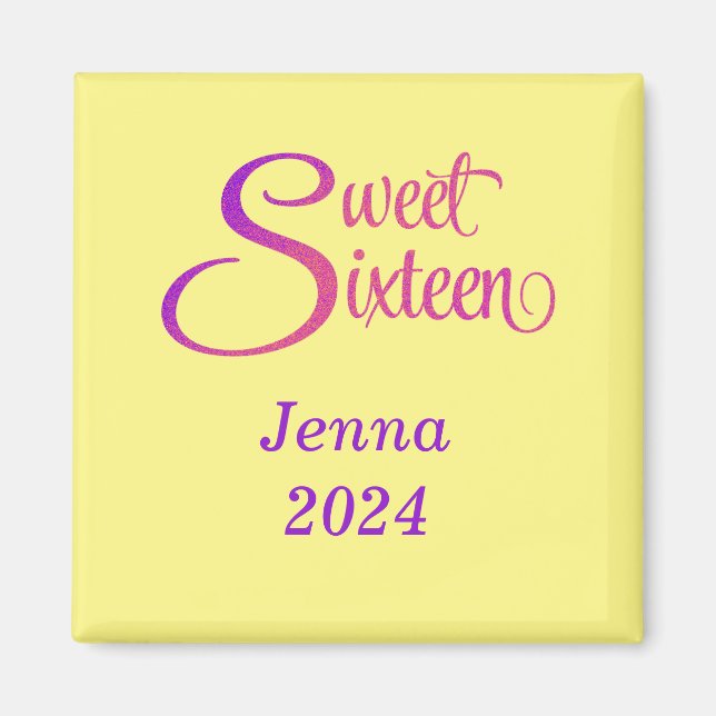 Custom Sweet Sixteen Name and Year Magnet (Front)