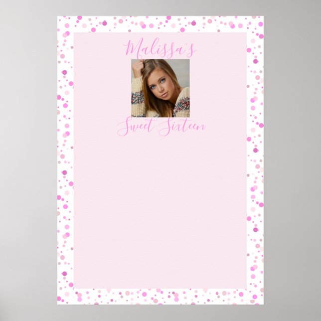 Custom Sweet Sixteen, Pink Dots, Photo Poster (Front)
