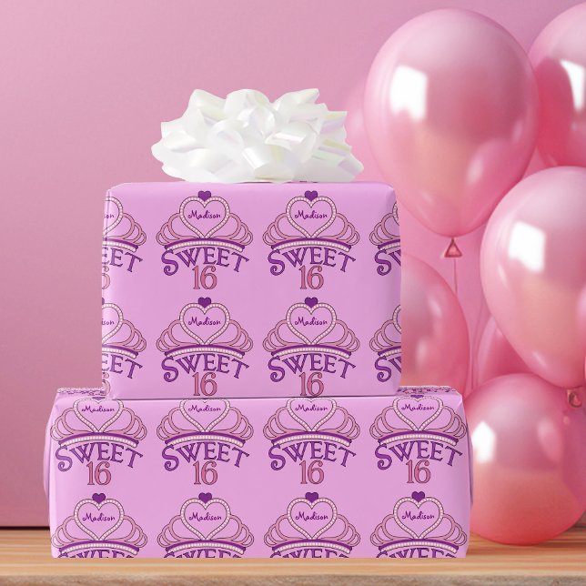 Custom Sweet Sixteen Pink Tiara Wrapping Paper (Creator Uploaded)