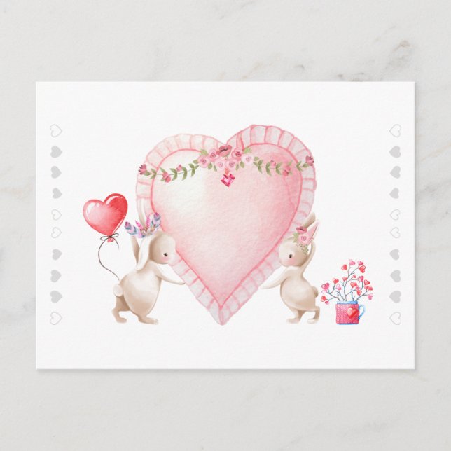 Custom Sweet Watercolor Bunny Love Postcard (Front)
