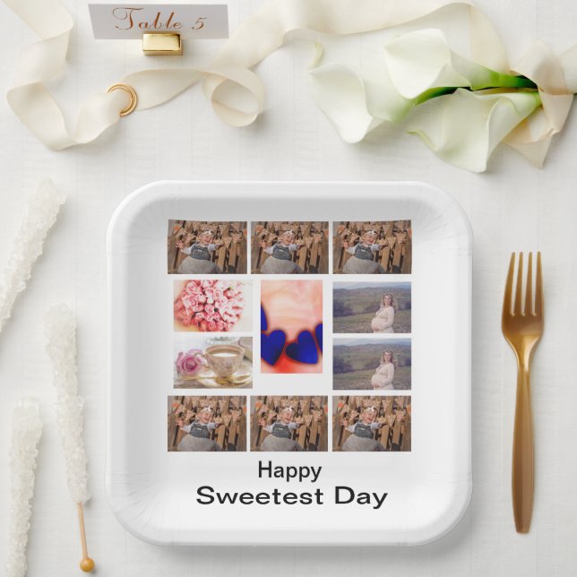 Custom Sweetest Day 11 Photo Collage Paper Plate (Wedding)