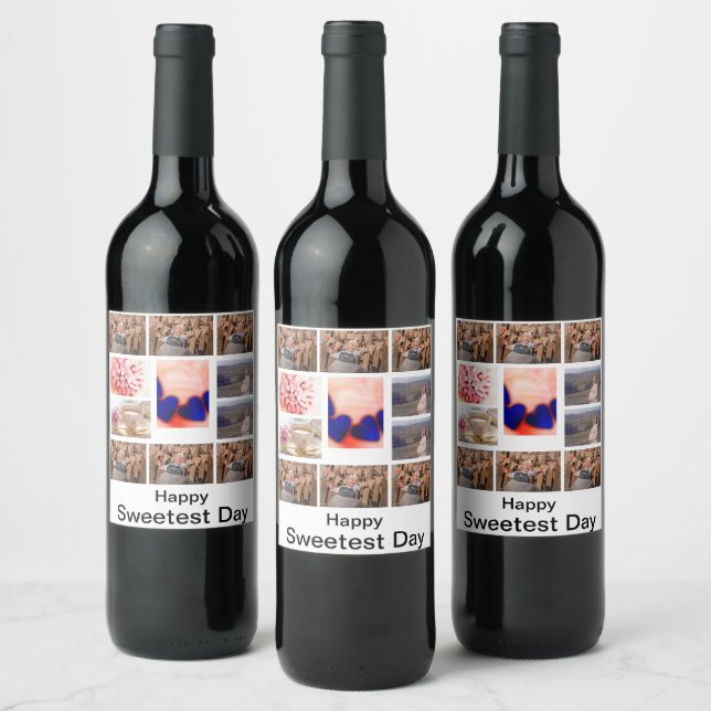 Custom Sweetest Day 11 Photo Collage Wine Label (Bottles)