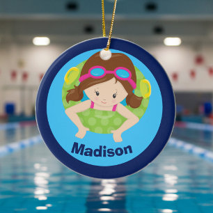 Custom Swim Team Girl Ceramic Tree Decoration