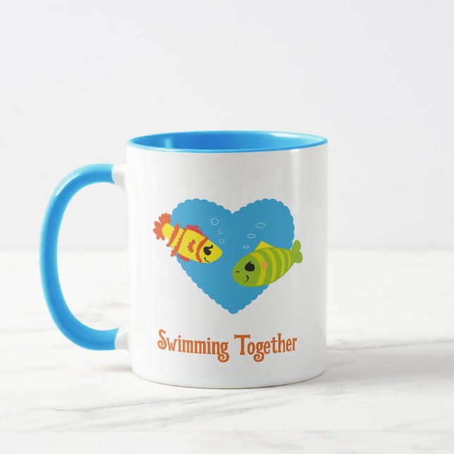Custom Swimming Together Fish Couple Love Mug (Left)