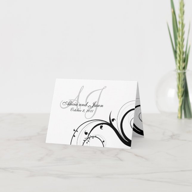 Custom Swirl Wedding RSVP Note Cards (Front)