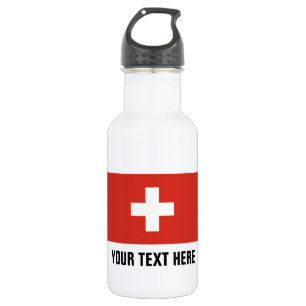 Custom Swiss flag water bottles for Switzerland