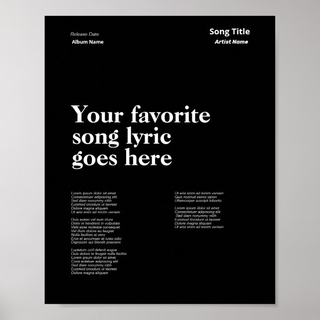 Custom Swiss Style Lyrics Poster Song Lyric Art (Front)